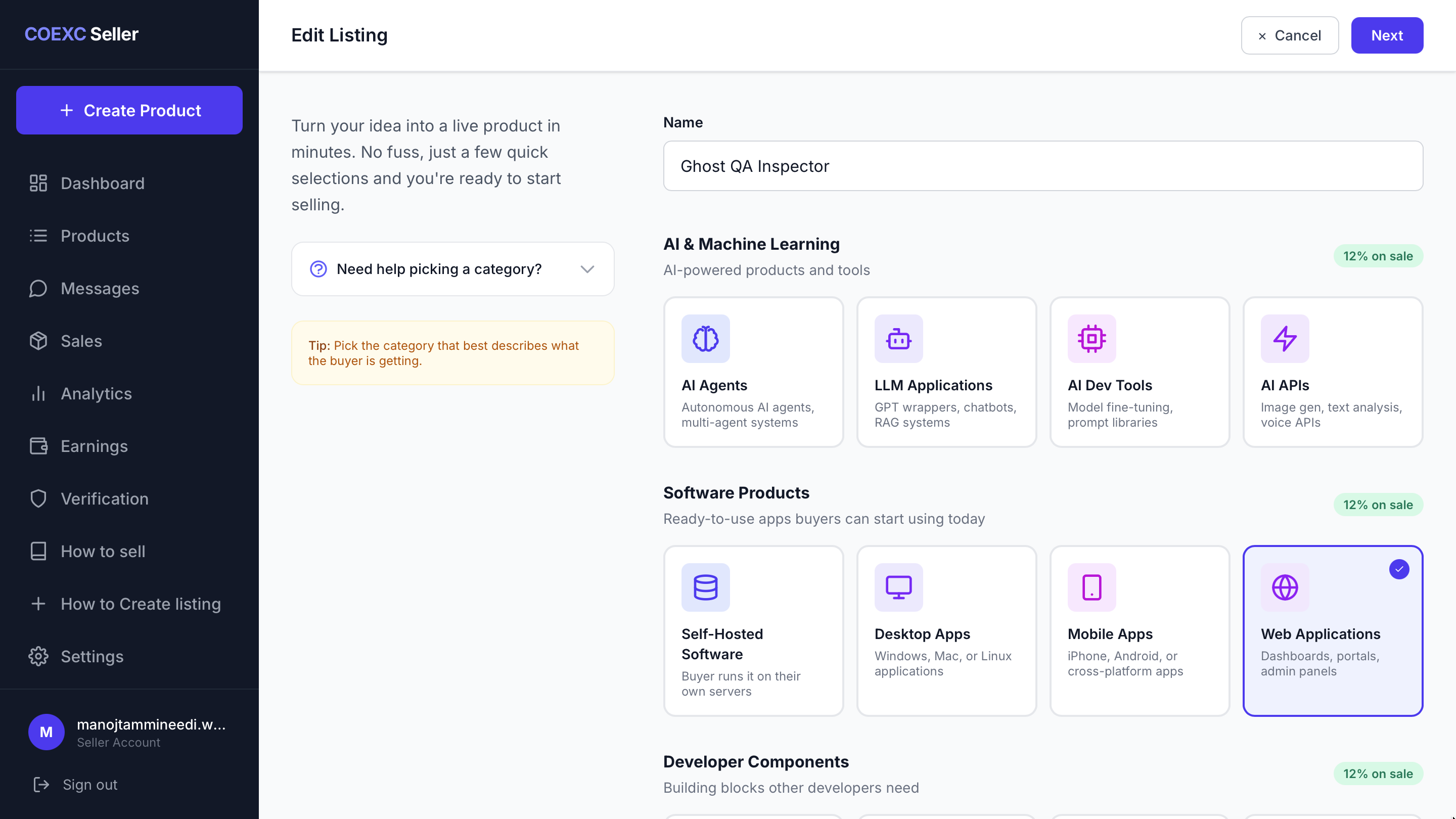 Step 1: Enter Name and Select Category