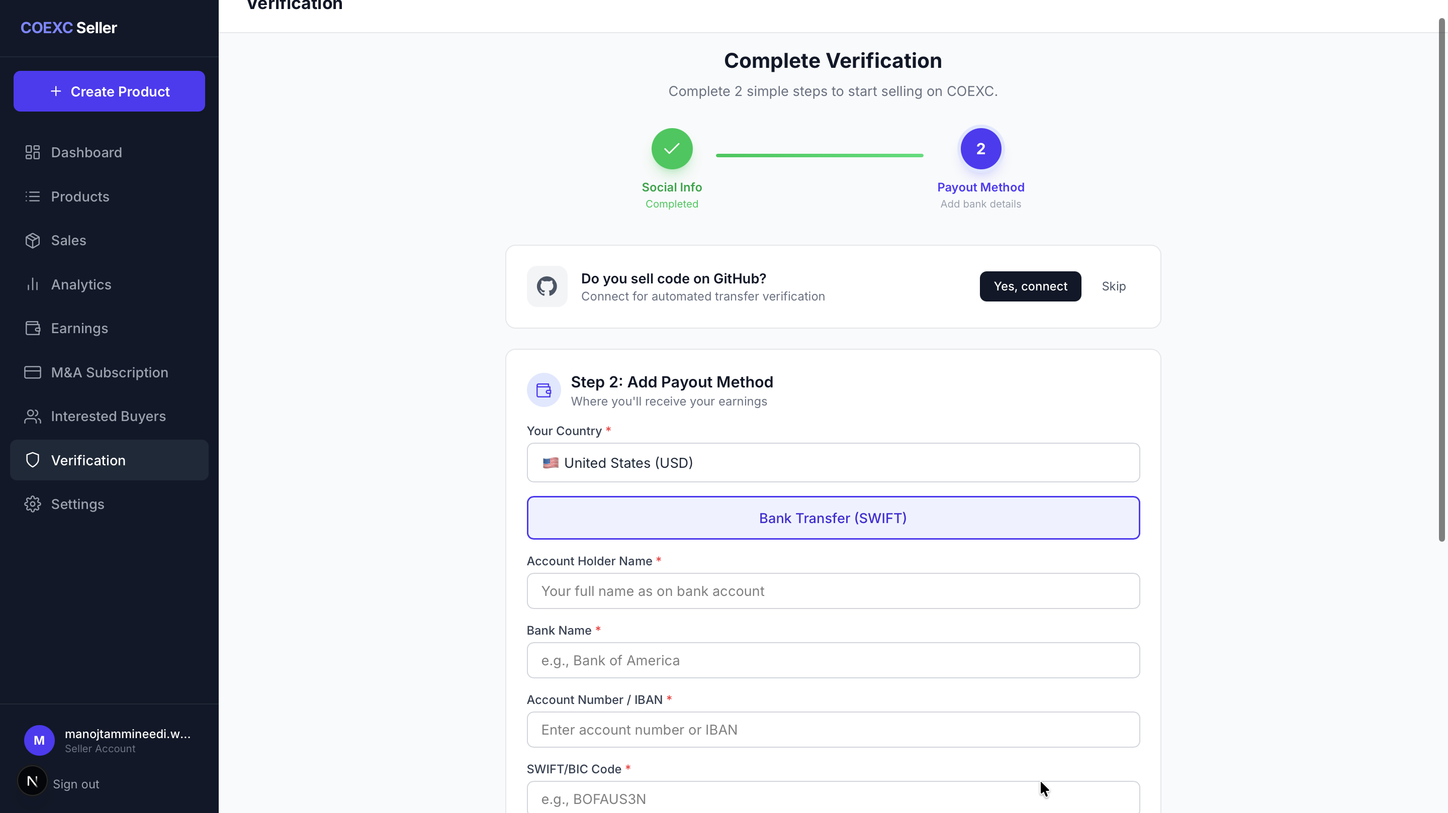 Step 2: Payout Setup